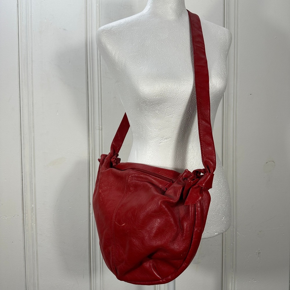 Vintage Sabrina Red Genuine Leather Hobo Bag Y2K Italian Slouchy Shoulder Purse